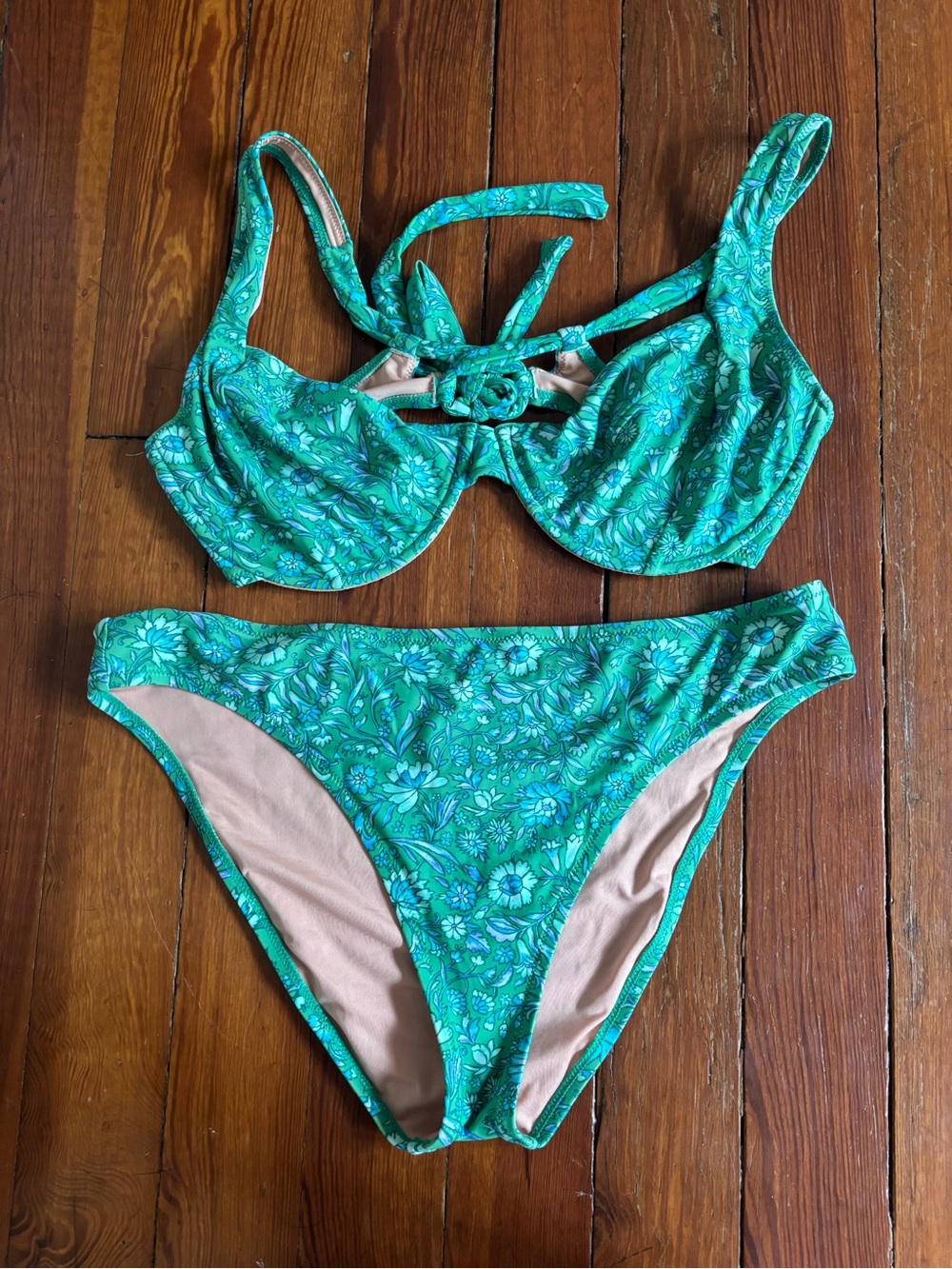 J. Crew Green Floral marigold blooms Underwire Bikini Set